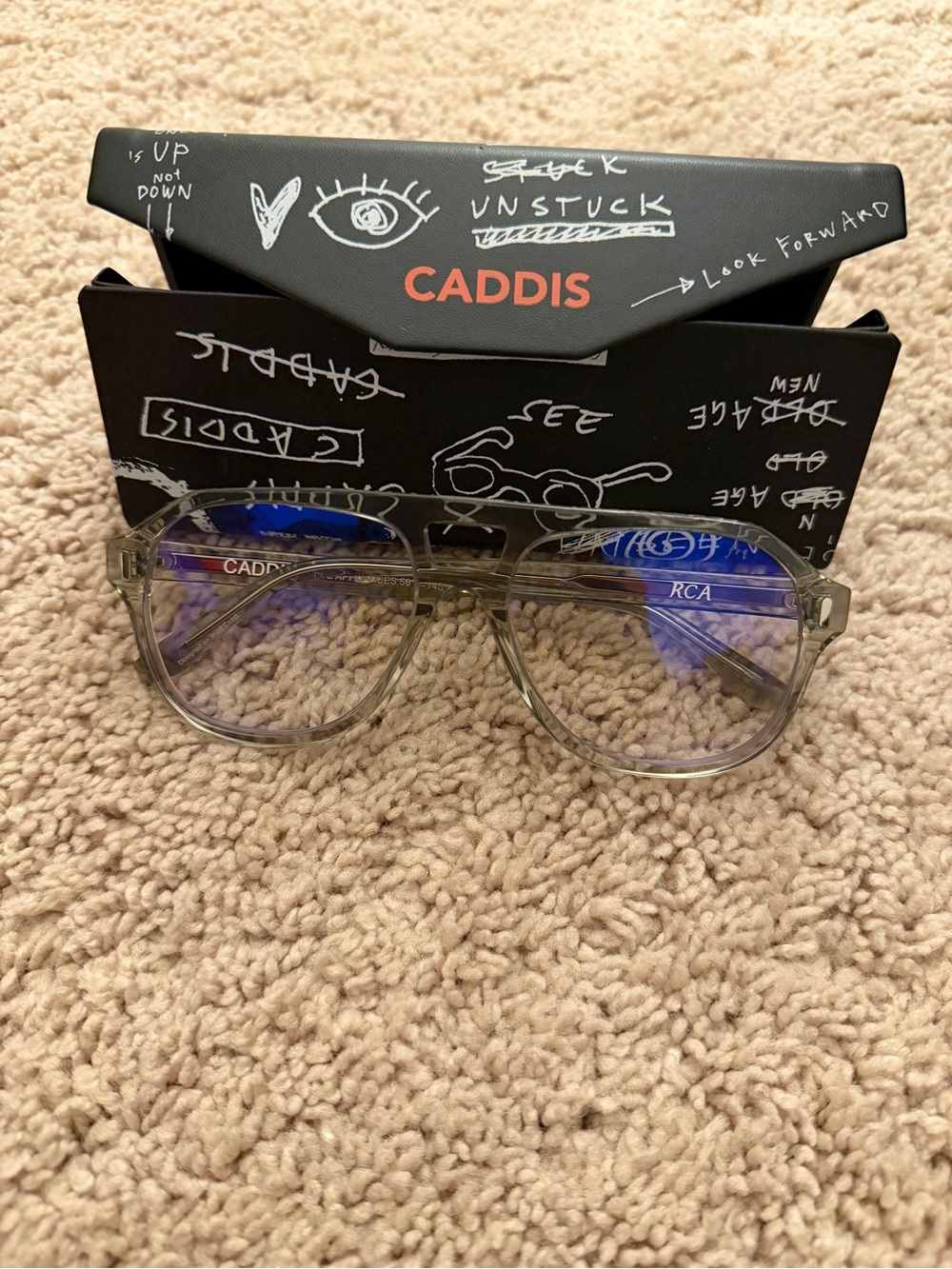 Caddis Transparent Gray/Green Blue-Light Glasses